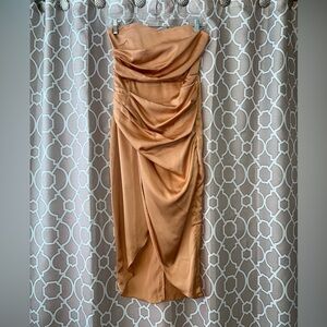 Peach DO+BE Strapless Silk Dress